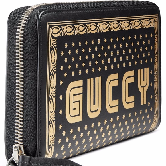New Authentic Guccy Logo Moon & Stars Leather Zip Around Wallet - Picture 3 of 8